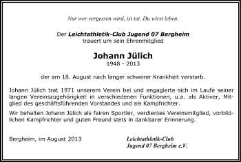Anzeige von Johann Jülich von Kölner Stadt-Anzeiger / Kölnische Rundschau / Express