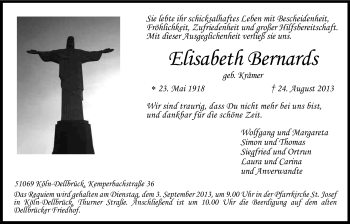 Anzeige von Elisabeth Bernards von Kölner Stadt-Anzeiger / Kölnische Rundschau / Express