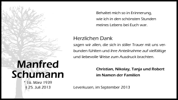 Anzeige von Manfred Schumann von Kölner Stadt-Anzeiger / Kölnische Rundschau / Express