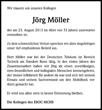 Anzeige von Jörg Möller von Kölner Stadt-Anzeiger / Kölnische Rundschau / Express