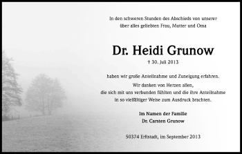 Anzeige von Heidi Grunow von Kölner Stadt-Anzeiger / Kölnische Rundschau / Express