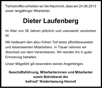 Anzeige von Dieter Laufenberg von Kölner Stadt-Anzeiger / Kölnische Rundschau / Express