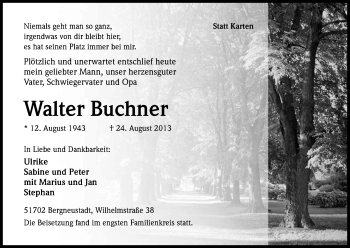 Anzeige von Walter Buchner von Kölner Stadt-Anzeiger / Kölnische Rundschau / Express