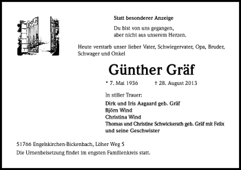 Anzeige von Günther Gräf von Kölner Stadt-Anzeiger / Kölnische Rundschau / Express