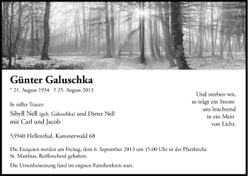 Anzeige von Günther Galuschka von Kölner Stadt-Anzeiger / Kölnische Rundschau / Express