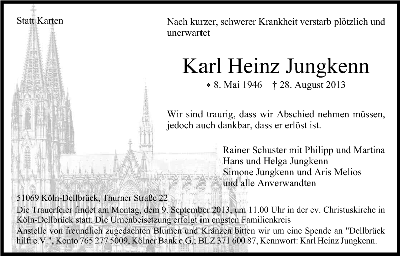  Traueranzeige für Karl-Heinz Junkenn vom 31.08.2013 aus Kölner Stadt-Anzeiger / Kölnische Rundschau / Express