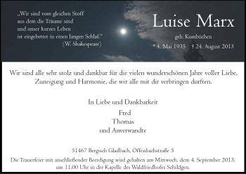 Anzeige von Luise Marx von Kölner Stadt-Anzeiger / Kölnische Rundschau / Express