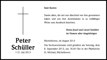 Anzeige von Peter Schüller von Kölner Stadt-Anzeiger / Kölnische Rundschau / Express