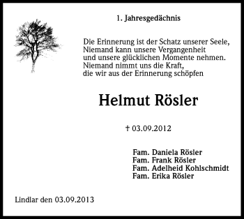Anzeige von Helmut Rösler von Kölner Stadt-Anzeiger / Kölnische Rundschau / Express