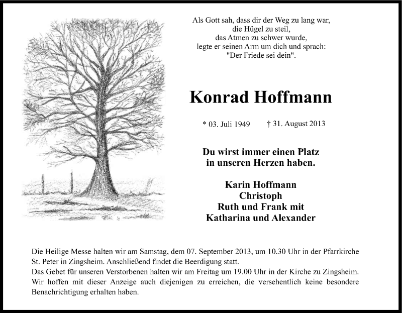  Traueranzeige für Konrad Hoffmann vom 03.09.2013 aus Kölner Stadt-Anzeiger / Kölnische Rundschau / Express