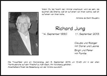 Anzeige von Richard Jung von Kölner Stadt-Anzeiger / Kölnische Rundschau / Express