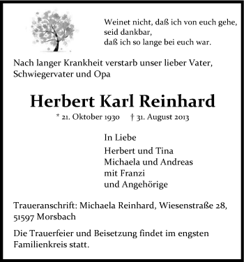 Anzeige von Herbert Karl Reinhard von Kölner Stadt-Anzeiger / Kölnische Rundschau / Express