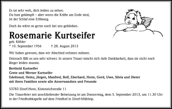 Anzeige von Rosemmarie Kurtseifer von Kölner Stadt-Anzeiger / Kölnische Rundschau / Express