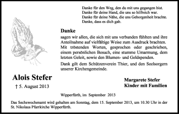 Anzeige von Alois Stefer von Kölner Stadt-Anzeiger / Kölnische Rundschau / Express