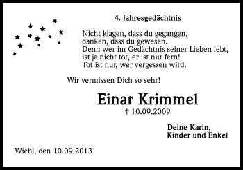 Anzeige von Einar Krimmel von Kölner Stadt-Anzeiger / Kölnische Rundschau / Express