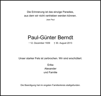 Anzeige von Paul-Günter Berndt von Kölner Stadt-Anzeiger / Kölnische Rundschau / Express