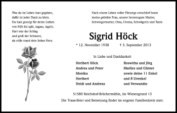 Anzeige von Sigrid Höck von Kölner Stadt-Anzeiger / Kölnische Rundschau / Express
