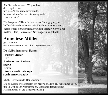 Anzeige von Anneliese Müller von Kölner Stadt-Anzeiger / Kölnische Rundschau / Express