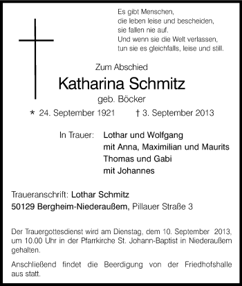 Anzeige von Katharina Schmitz von Kölner Stadt-Anzeiger / Kölnische Rundschau / Express