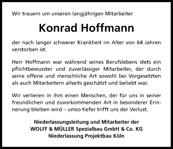 Anzeige von Konrad Hoffmann von Kölner Stadt-Anzeiger / Kölnische Rundschau / Express