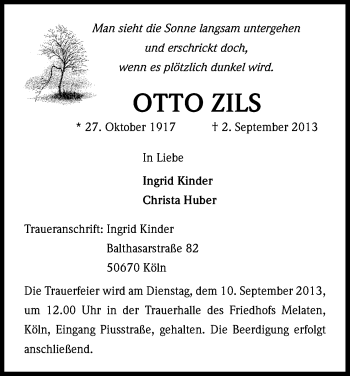 Anzeige von Otto Zils von Kölner Stadt-Anzeiger / Kölnische Rundschau / Express