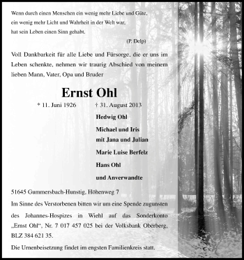 Anzeige von Ernst Ohl von Kölner Stadt-Anzeiger / Kölnische Rundschau / Express
