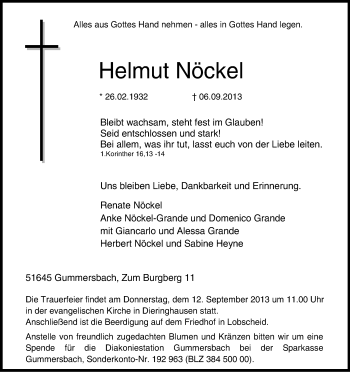 Anzeige von Helmut Nöckel von Kölner Stadt-Anzeiger / Kölnische Rundschau / Express