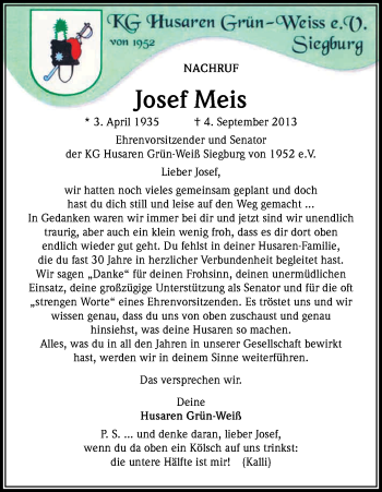 Anzeige von Josef Meis von Kölner Stadt-Anzeiger / Kölnische Rundschau / Express