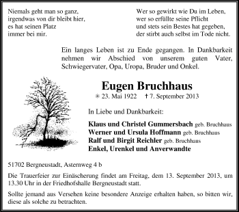 Anzeige von Eugen Bruchhaus von Kölner Stadt-Anzeiger / Kölnische Rundschau / Express