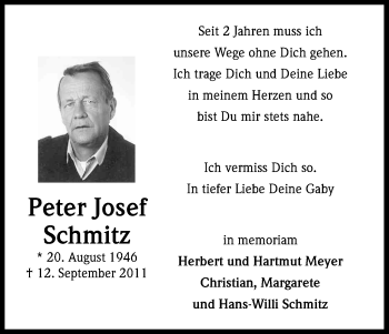 Anzeige von Peter Josef Schmitz von Kölner Stadt-Anzeiger / Kölnische Rundschau / Express