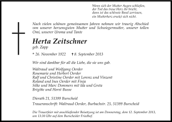 Anzeige von Herta Zeitschner von Kölner Stadt-Anzeiger / Kölnische Rundschau / Express