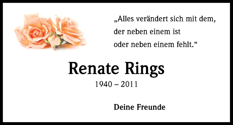  Traueranzeige für Renate Rings vom 30.09.2013 aus Kölner Stadt-Anzeiger / Kölnische Rundschau / Express