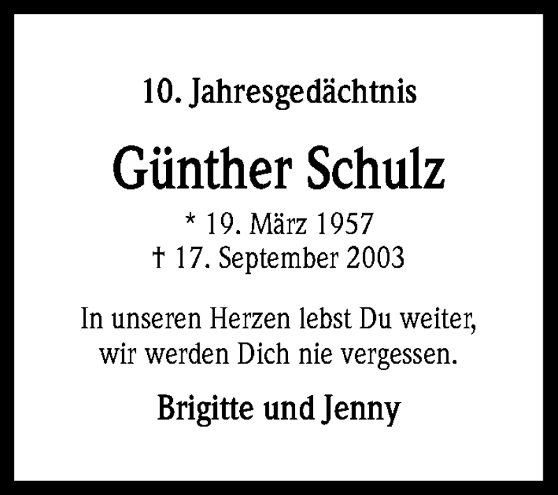  Traueranzeige für Günther Schulz vom 17.09.2013 aus Kölner Stadt-Anzeiger / Kölnische Rundschau / Express