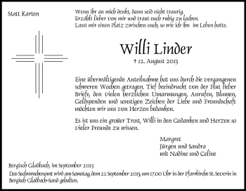Anzeige von Willi Linder von Kölner Stadt-Anzeiger / Kölnische Rundschau / Express