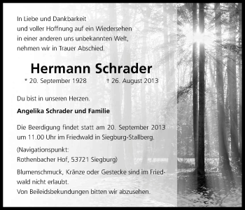 Anzeige von Hermann Schrader von Kölner Stadt-Anzeiger / Kölnische Rundschau / Express