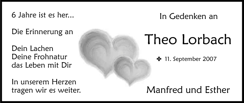  Traueranzeige für Theo Lorbach vom 16.09.2013 aus Kölner Stadt-Anzeiger / Kölnische Rundschau / Express