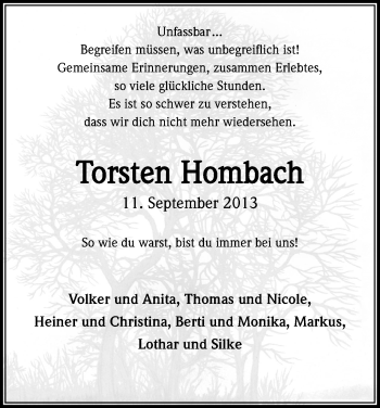 Anzeige von Torsten Hombach von Kölner Stadt-Anzeiger / Kölnische Rundschau / Express