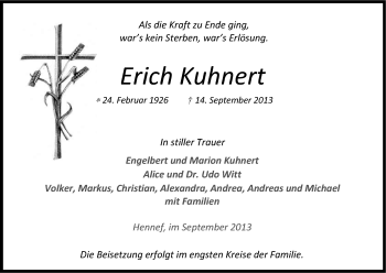 Anzeige von Erich Kuhnert von Kölner Stadt-Anzeiger / Kölnische Rundschau / Express