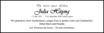Anzeige von Julia Hüyng von Kölner Stadt-Anzeiger / Kölnische Rundschau / Express