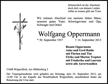 Anzeige von Wolfgang Oppermann von Kölner Stadt-Anzeiger / Kölnische Rundschau / Express