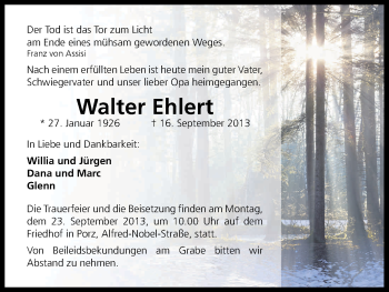 Anzeige von Walter Ehlert von Kölner Stadt-Anzeiger / Kölnische Rundschau / Express