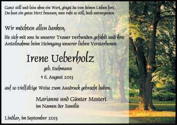 Anzeige von Irene Ueberholz von Kölner Stadt-Anzeiger / Kölnische Rundschau / Express