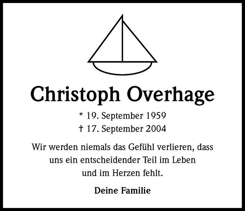  Traueranzeige für Christoph Overhage vom 19.09.2013 aus Kölner Stadt-Anzeiger / Kölnische Rundschau / Express