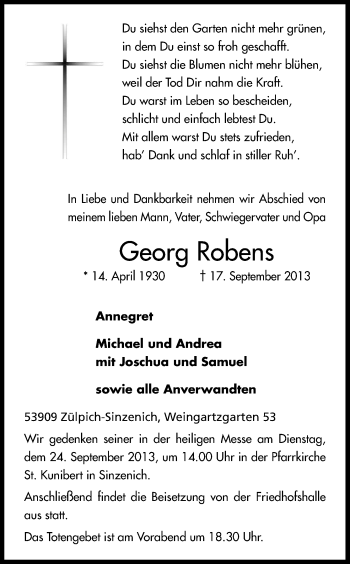 Anzeige von Georg Robens von Kölner Stadt-Anzeiger / Kölnische Rundschau / Express