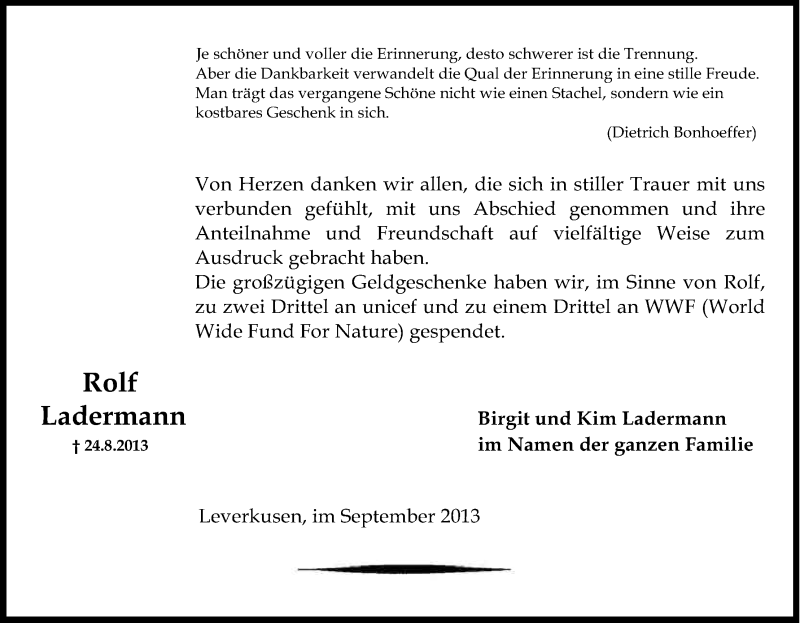  Traueranzeige für Rolf Ladermann vom 28.09.2013 aus Kölner Stadt-Anzeiger / Kölnische Rundschau / Express