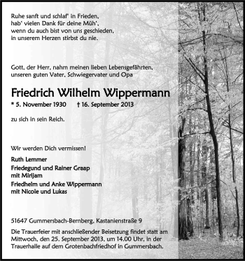 Anzeige von Wilhelm Wippermann von Kölner Stadt-Anzeiger / Kölnische Rundschau / Express