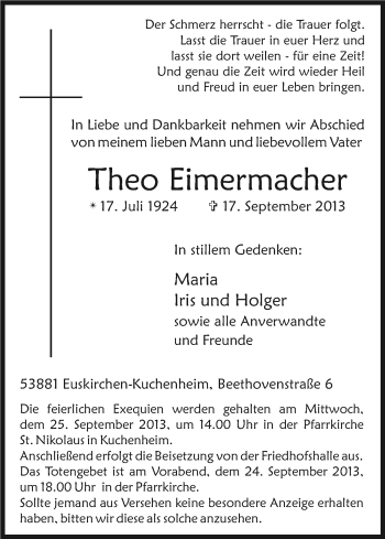 Anzeige von Theo Eimermacher von Kölner Stadt-Anzeiger / Kölnische Rundschau / Express