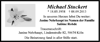 Anzeige von Michael Stuckert von Kölner Stadt-Anzeiger / Kölnische Rundschau / Express