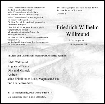 Anzeige von Friedrich Wilhelm Willmund von Kölner Stadt-Anzeiger / Kölnische Rundschau / Express