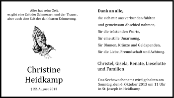 Anzeige von Christine Heidkamp von Kölner Stadt-Anzeiger / Kölnische Rundschau / Express